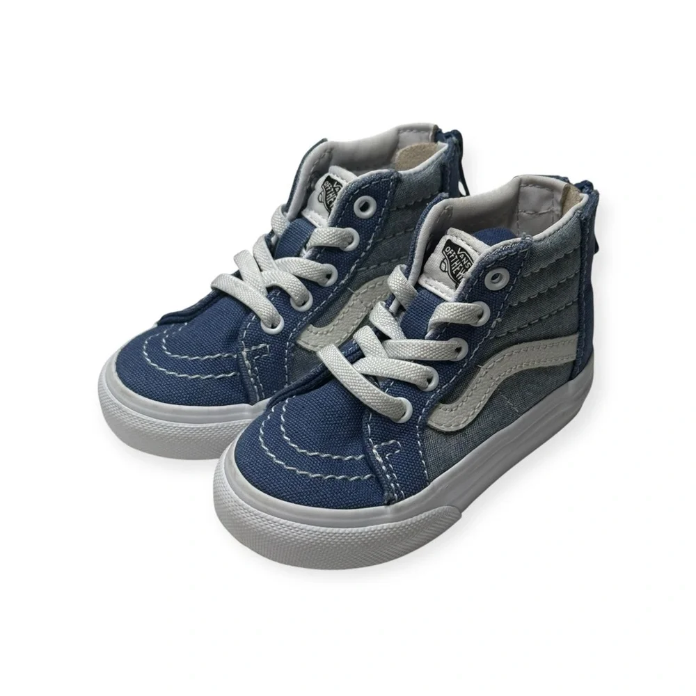 Vans ✌︎︎ Sk8-Hi Zip Baby Walker Skate Shoes Sneakers ✌︎︎Denim Chambray ✌︎︎ 5